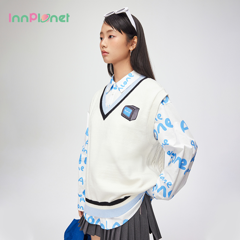 innplanet学院风撞色绞花针织衫