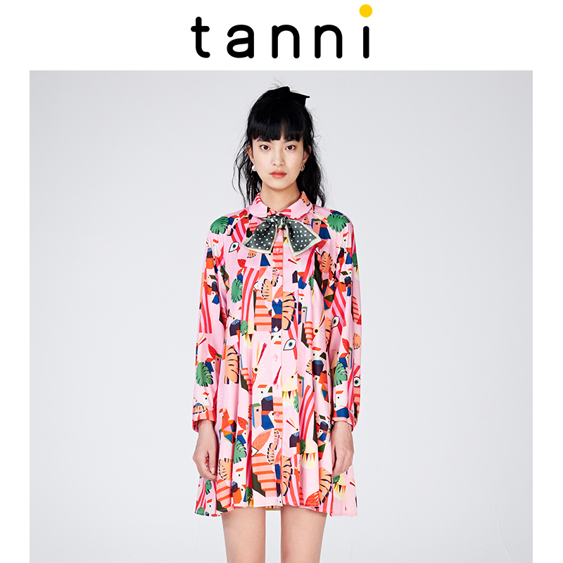 商场同款小众tanni印花连衣裙