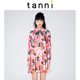 小众A字裙百皱长袖 tanni商场同款 秋季 收腰印花连衣裙女TK31DR153A