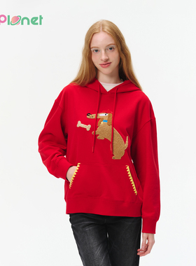 innplanet25秋冬新款日常休闲宽松版小狗布绣连帽卫衣PO31HO044A