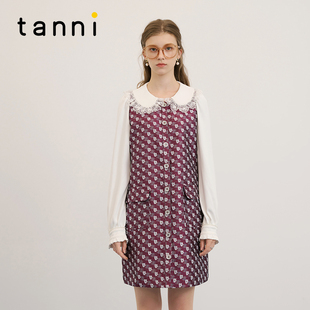 tanni新款 通勤气质圆领蕾丝小香风连衣裙TM31DR079A