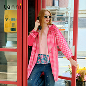 休闲全棉印花粉格纹长款 tanni25秋冬新款 时尚 风衣外套TO31TC011A