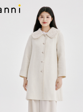 tanni商场同款秋冬设计感羊毛中长款气质大衣女TK31CO019A
