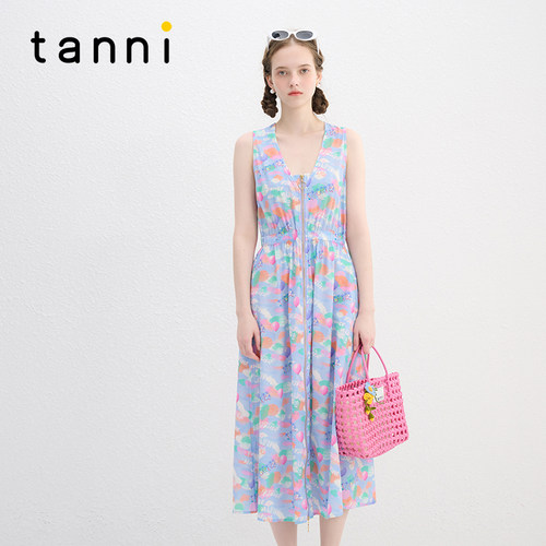 tanni度假风清爽无袖长款连衣裙