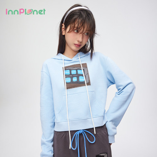 innplanet休闲短款显瘦连帽卫衣