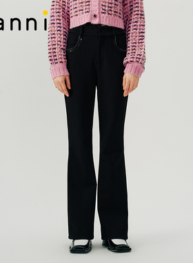 tanni25秋季款通勤时髦休闲黑色直筒显瘦微喇长裤女装TN31PA003A
