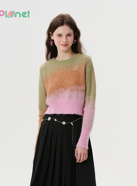 innplanet25春新款温柔套头正肩圆领短款针织衫PO11KN017A