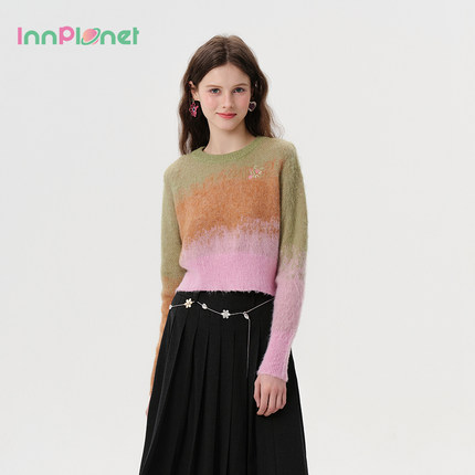 innplanet25春新款温柔套头正肩圆领短款针织衫PO11KN017A