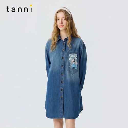 tanni大力水手长款复古牛仔衬衫
