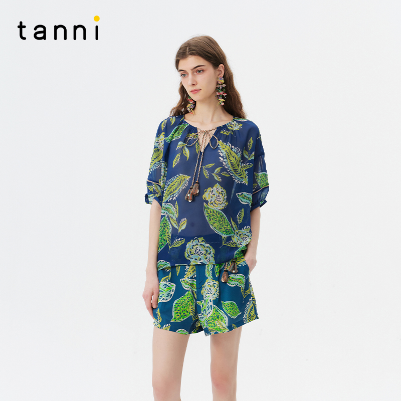tanni度假风宽松印花上衣短裤