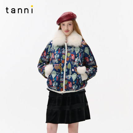 tanni25秋冬新款优雅贵气毛领磁吸扣花色短款羽绒服TO31DJ020A
