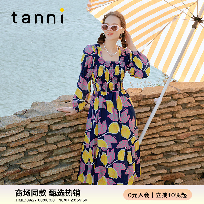 tanni柠檬女孩A字度假显瘦连衣裙