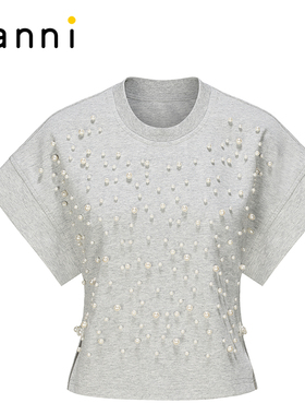 tanni春夏款设计师系列重工珍珠正肩百搭休闲显瘦T恤TN11TS700A