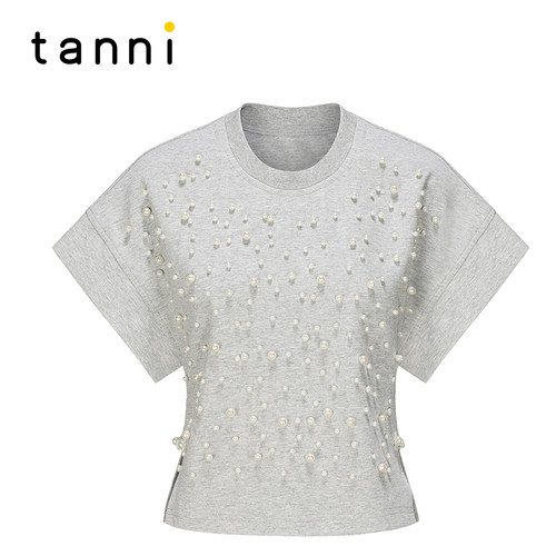 tanni设计师系列重工珍珠T恤
