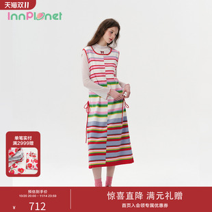 U领针织连衣裙PO11KN011A 彩色条纹无袖 innplanet25春新款 休闲长款