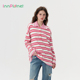 innplanet25春新款 减龄休闲宽松撞色条纹翻领针织上衣PO11KN016A