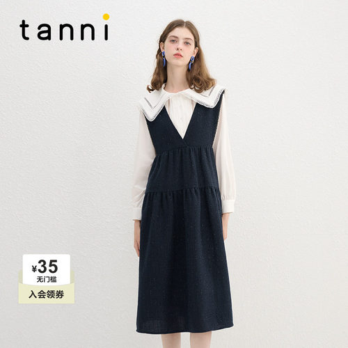 tanni文艺复古无袖背心连衣裙