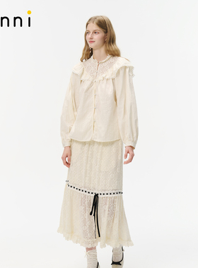 tanni25秋新款浪漫白色镂空蕾丝刺绣衬衫半身裙套装TO31SH019A