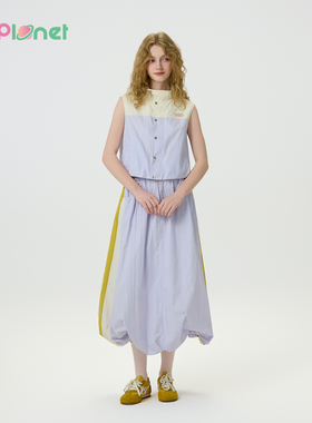 innplanet25秋新款立领轻薄休闲无袖马甲半裙套装PO11VE041A