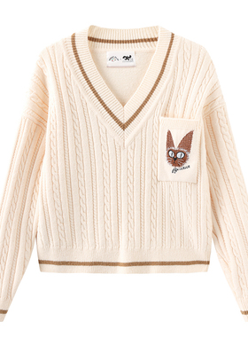 INNAT PLAY25年秋季学院风复古百搭撞色V领针织衫女装PM31KN870A