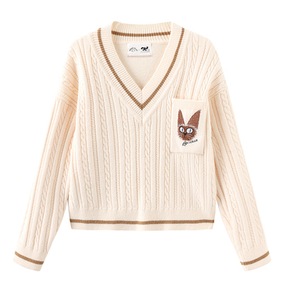 INNAT PLAY25年秋季学院风复古百搭撞色V领针织衫女装PM31KN870A