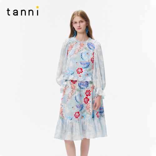 tanni复古优雅丝绒上衣半裙套装