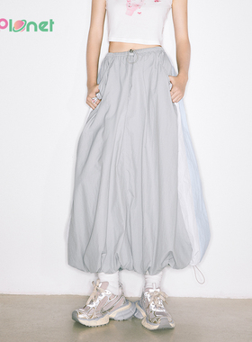 innplanet新款休闲百搭长款花苞版型抽绳工装半身裙PN11SK034B