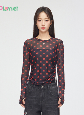 innplanet新款扎扎的心联名印花修身显瘦打底上衣PN11BL856A