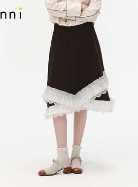 tanni25秋冬新款复古芭蕾风蕾丝花边拼接松紧腰半身裙TO31SK151A