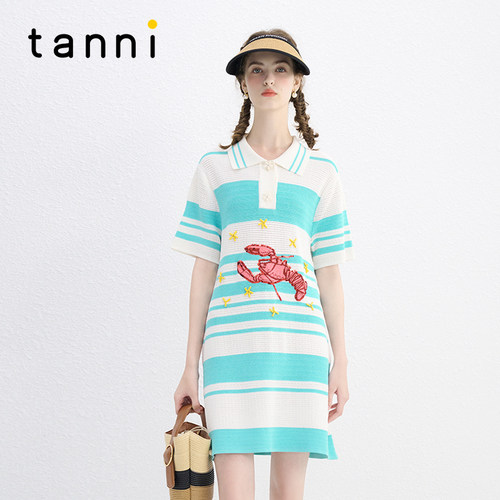 tanni宽松休闲Polo风针织连衣裙