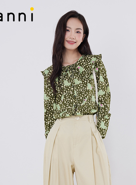 tanni新款荷叶边百搭休闲通勤时尚碎花衬衫TM11SH016A