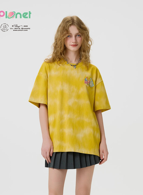 innplanet25秋新款蓝精灵姜黄色卡通印花宽松显瘦T恤PO11TS847A