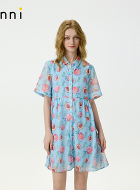 tanni爆款追加春夏新款甜美印花Polo领衬衫连衣裙TO11DR902A