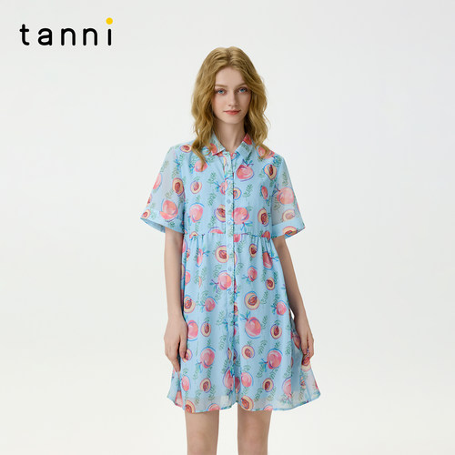 tanni甜美水果印花衬衫连衣裙