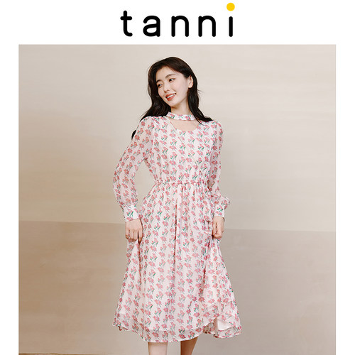 tanni甜美风中长裙聚酯纤维