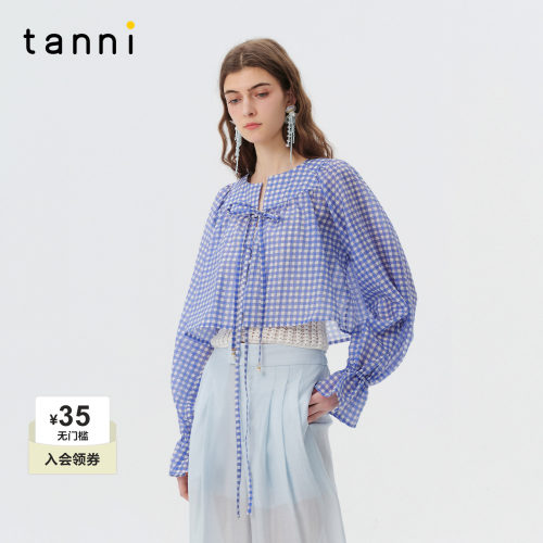 tanni甜美复古灯笼袖短款上衣