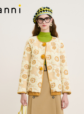 tanni新款优雅温柔花朵刺绣设计感毛绒棉服TM31CJ023A