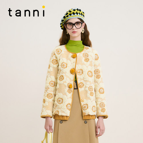 tanni温柔刺绣设计感毛绒棉服