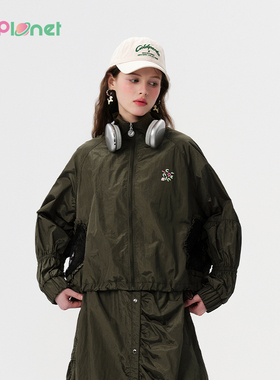 innplanet25春新款复古宽松运动休闲拉链立领夹克外套PO11JK011A