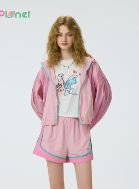 innplanet25秋新款撞色休闲百搭显瘦防晒运动外套短裤PO11OW041A