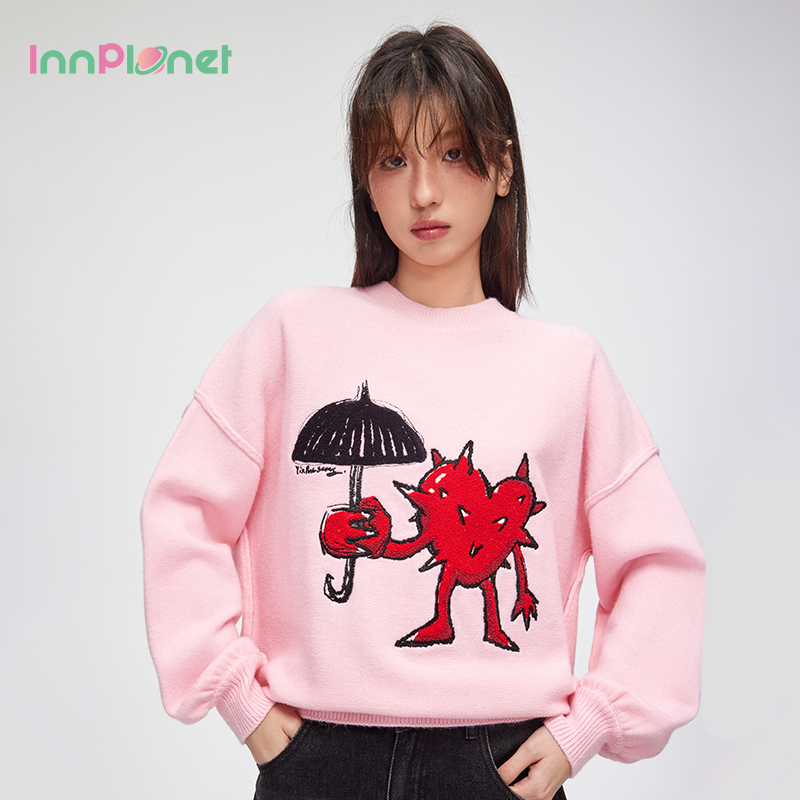 innplanet甜美少女贴布绣针织衫