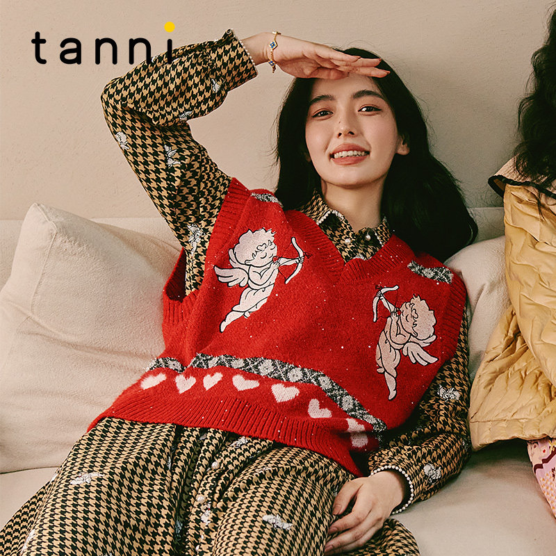 tanni冬季新品学院风V领休闲运动毛衣无袖提花针织背心TL31KN038A,女装/女士精品,毛针织衫,淘宝优惠券,粉丝福利购,淘宝优惠卷