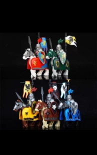 中世纪城堡狼骑士人仔绿龙乌鸦黑暗罗马士兵军团积木玩具