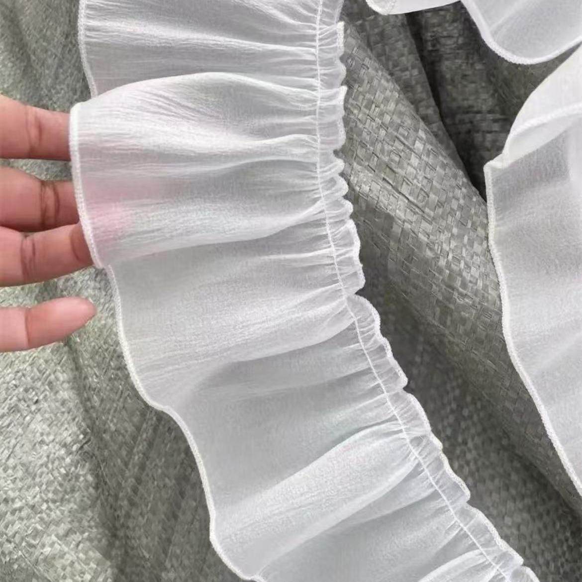 纯色哑光素色木耳边带锁边素锦锻褶皱窗帘纱帘花边米色白色黑色
