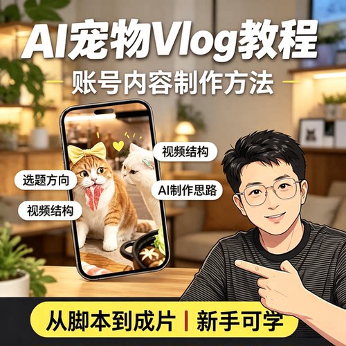 AI宠物Vlog教程萌宠账号短视频运营脚本成片零基础
