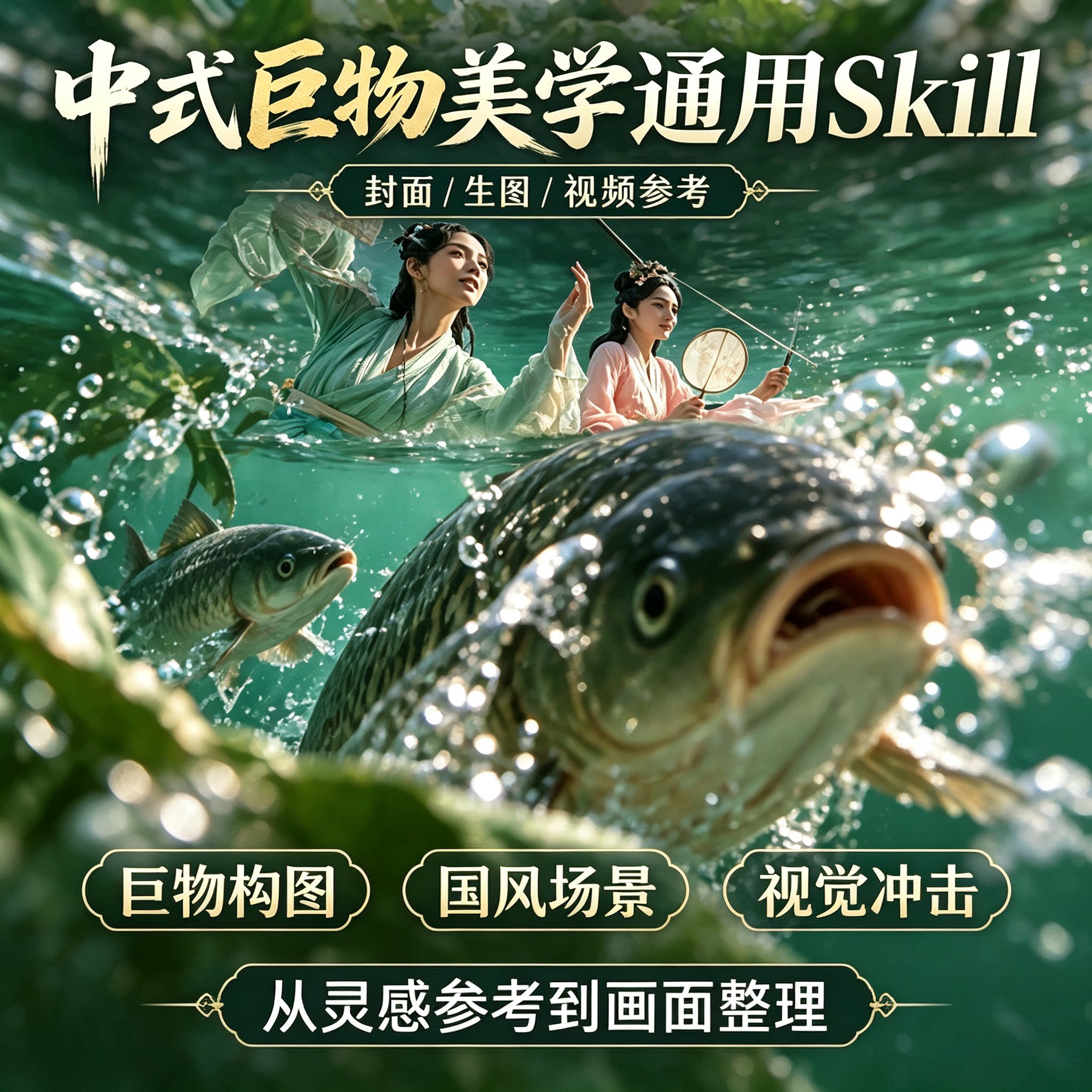 中式巨物美学AI 绘画教程国风构图封面生图视觉设计参考图片