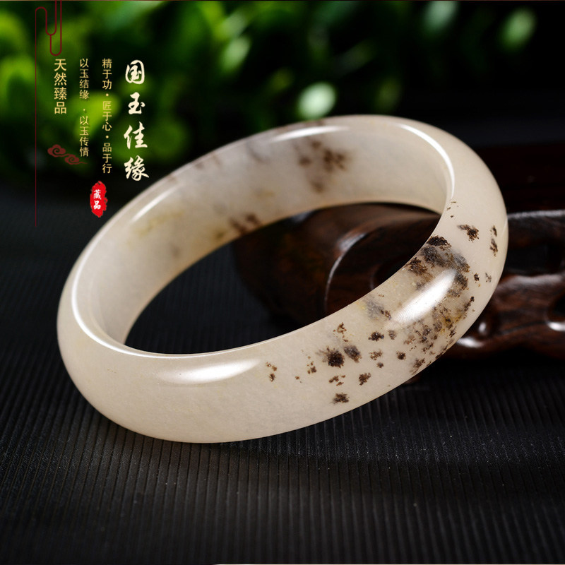 新疆天然金丝玉手镯草花宝石光料镯子戈壁玉水草花精品手镯