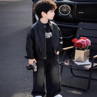 男童皮衣外套春秋季 男孩潮酷百搭立领夹克帅气皮衣外套潮 2026新款
