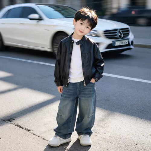 男童黑色皮衣外套痞帅机车服夹克