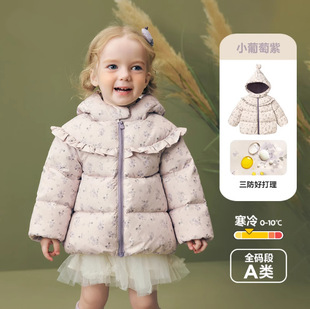 儿童羽绒服90白鸭绒女童三防羽绒服宝宝甜美可爱外套2025新款加厚